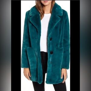 NWT Sam Edelman Dark Green Faux Fur Coat Womens size Medium